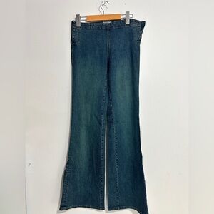 Y2K lace up Wide-Leg Women’s Jeans in Dark Blue